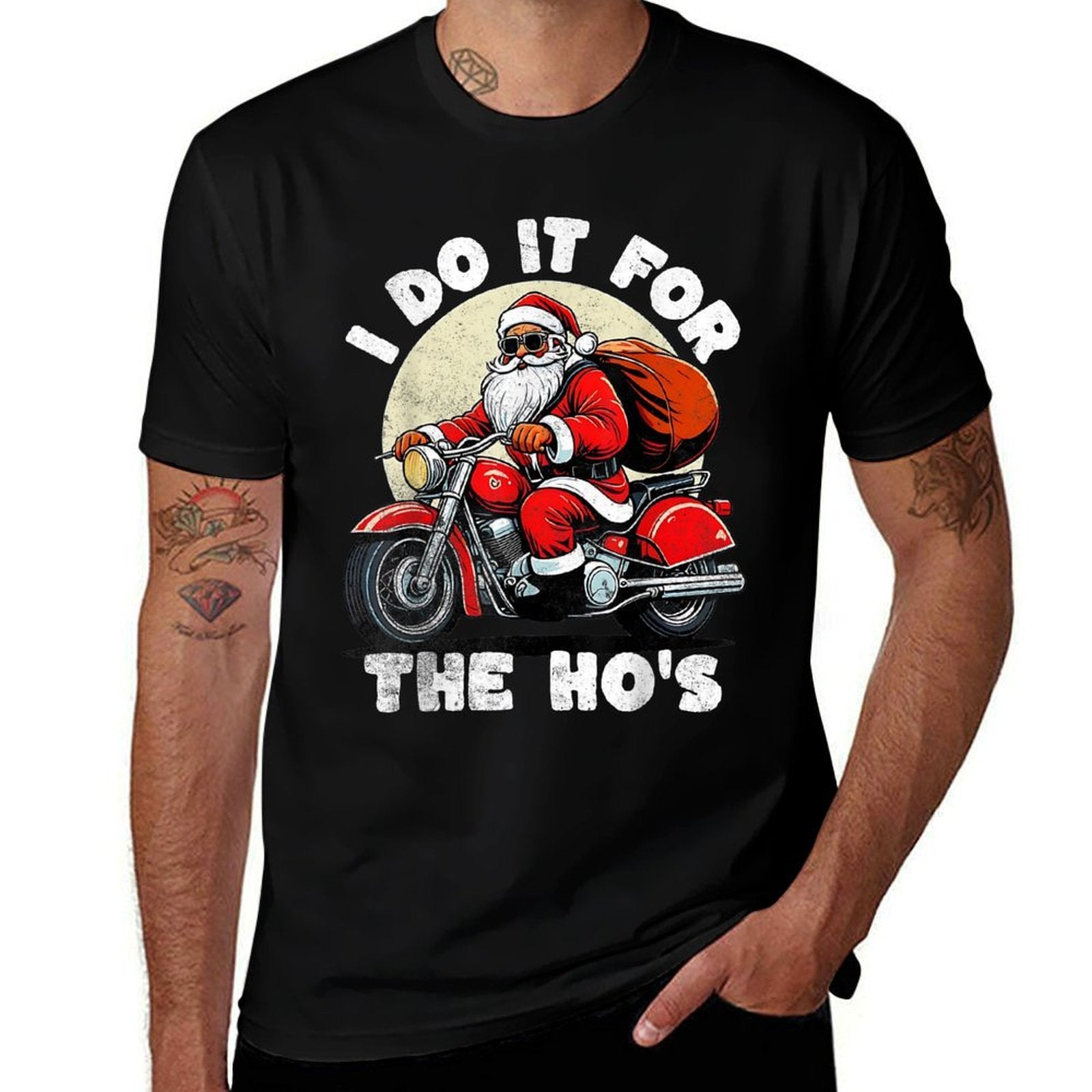 Funny I Do It for The Hos Christmas Biker Santa Motorcycle  Soft T-Shirt