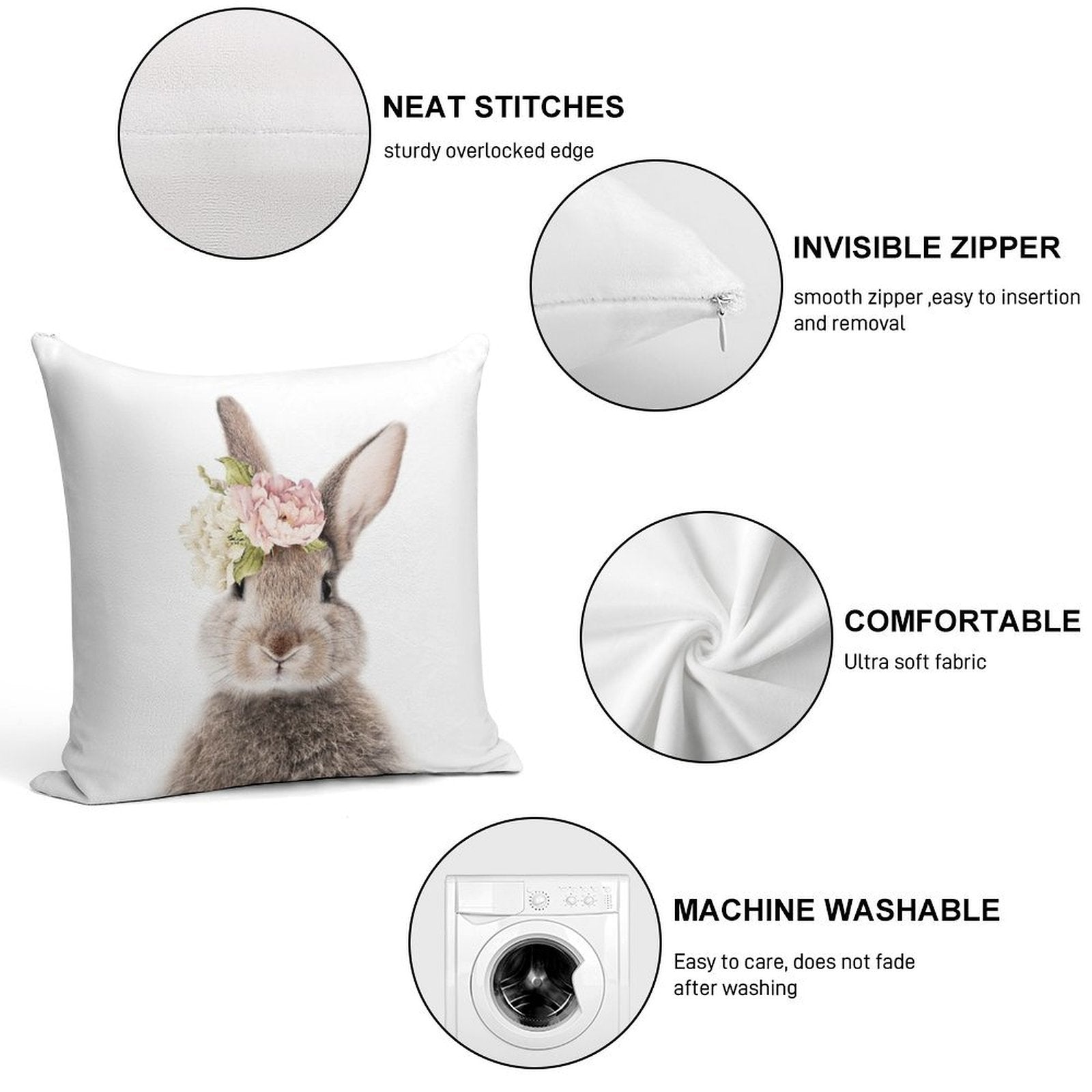 Peek-a-boo Floral Bunny Soft High-Density Material Throw Pillow