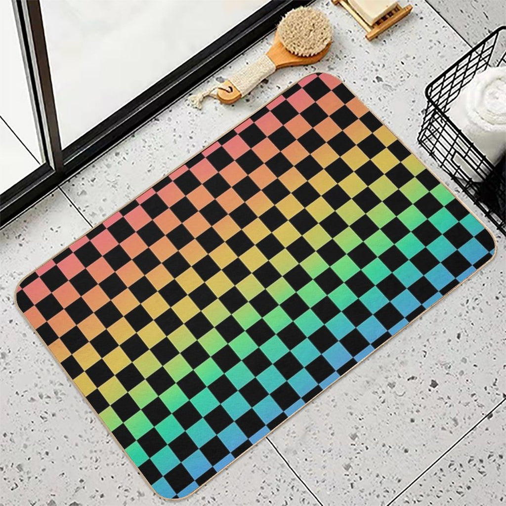 Rainbow And Black Checkerboard  Long-Lasting Bath Mat