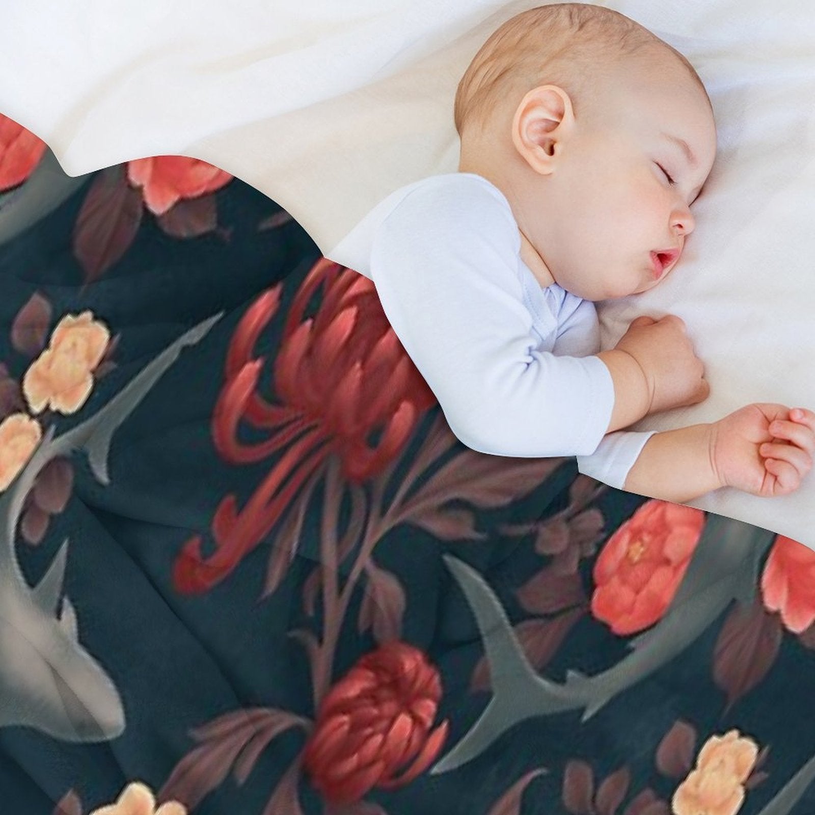 Botanical Shark (Red And Blue) Quick-dry Throw Blanket