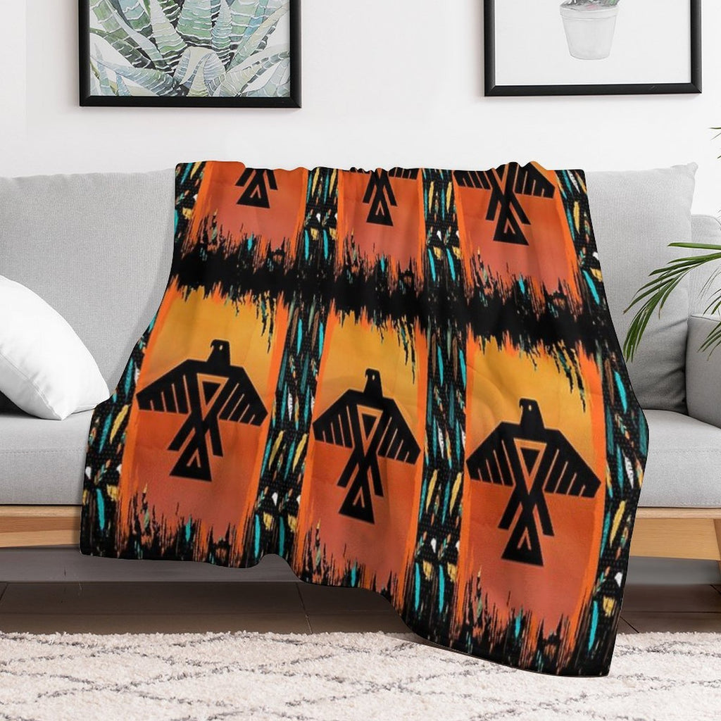 Eagle-Native American With Tribal Pattern Border Compact Throw Blanket
