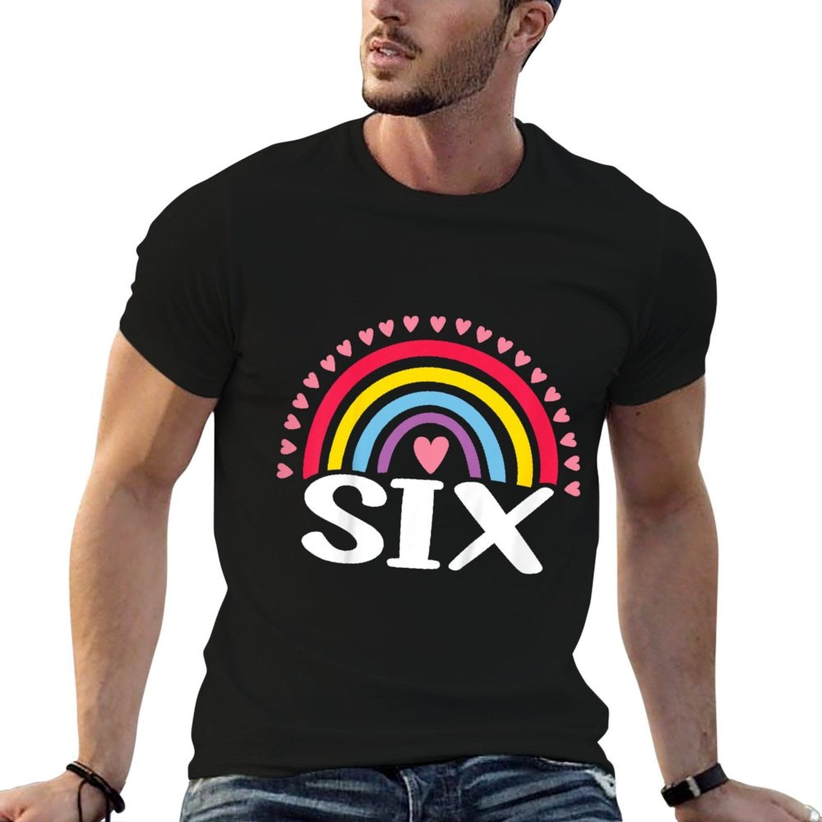Kids 6th Birthday Gift Rainbow Fan 6 Years Old Girls 6 Bday  Slim-fit Cut T-Shirt