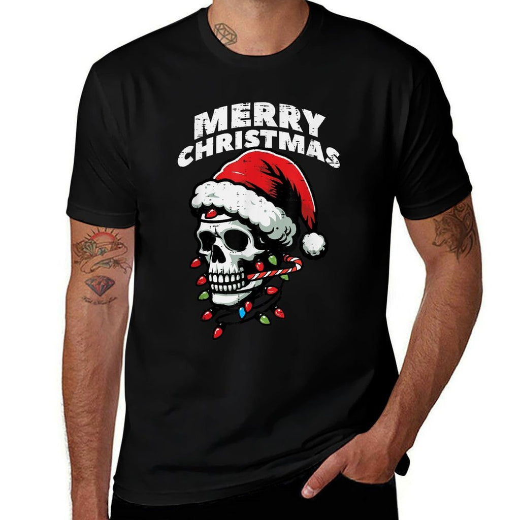 Merry Christmas Skull Santa Xmas Skeleton Head Men Women Kid  Soft T-Shirt