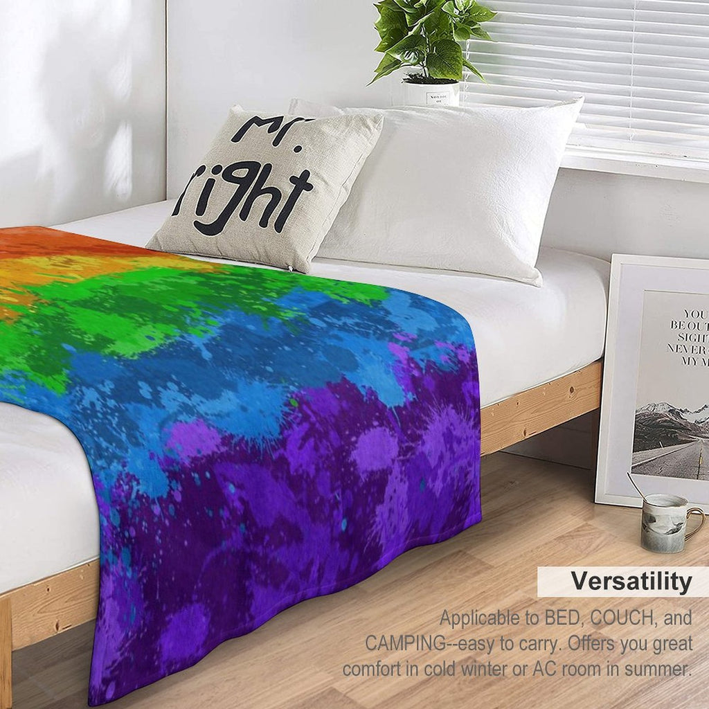 Abstract Paint Splatter LGBTQ Pride Rainbow Flag Background Multi-functional Throw Blanket