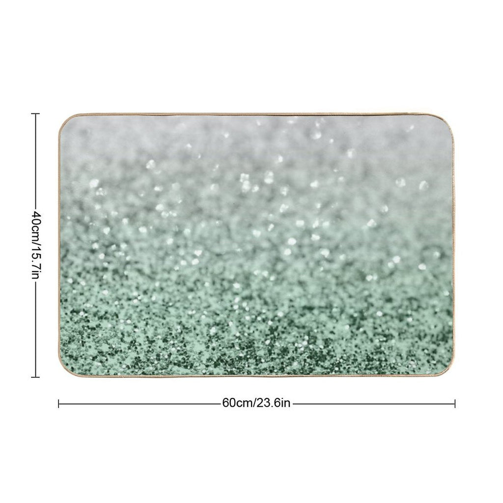 Silver Pastel Mint Green Ocean Glam #1 (Photo of Glitter Only - Not Reflective)  Repositionable Bath Mat