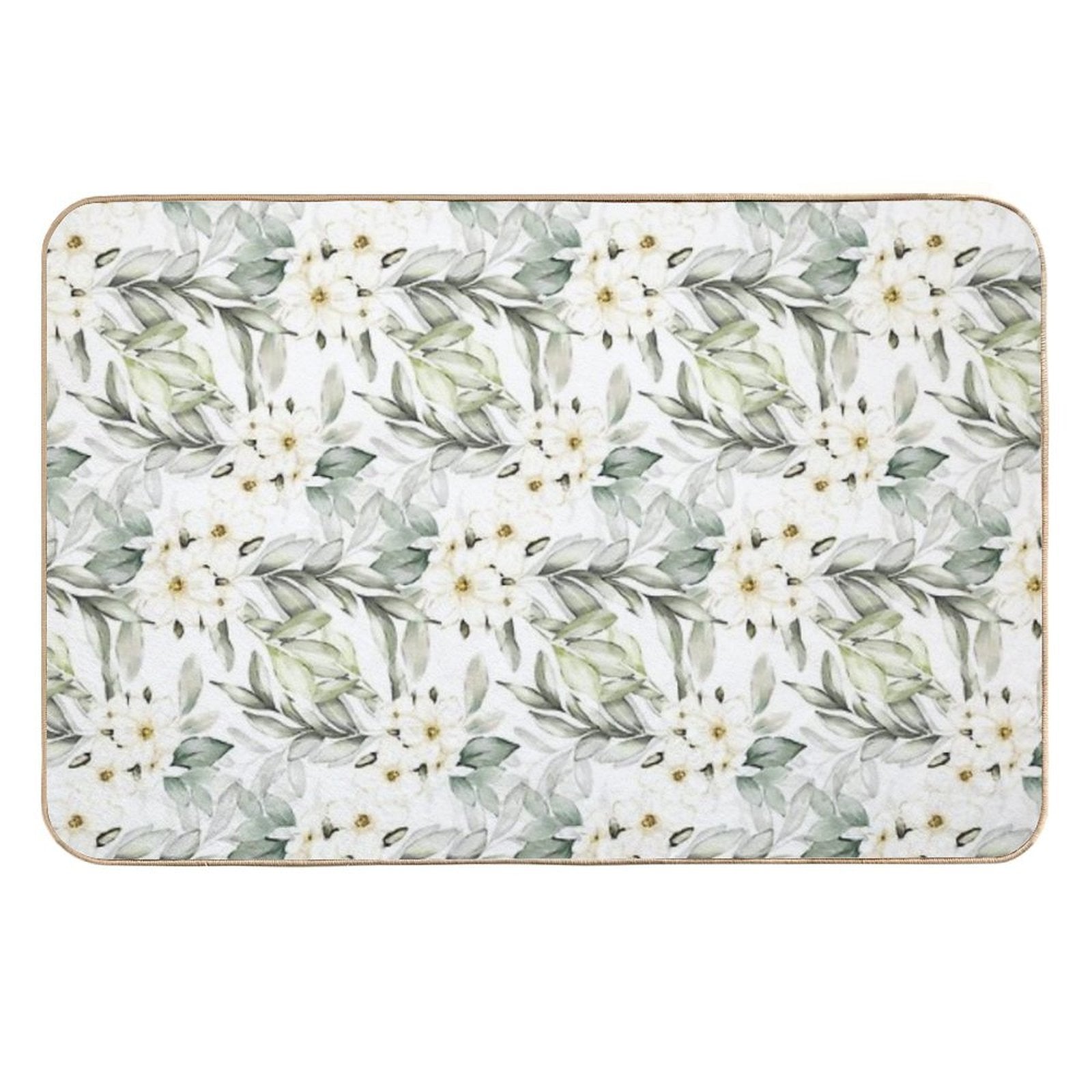 Green Leaves And Flower Blossom Pattern  Dirt-Trapping Bath Mat