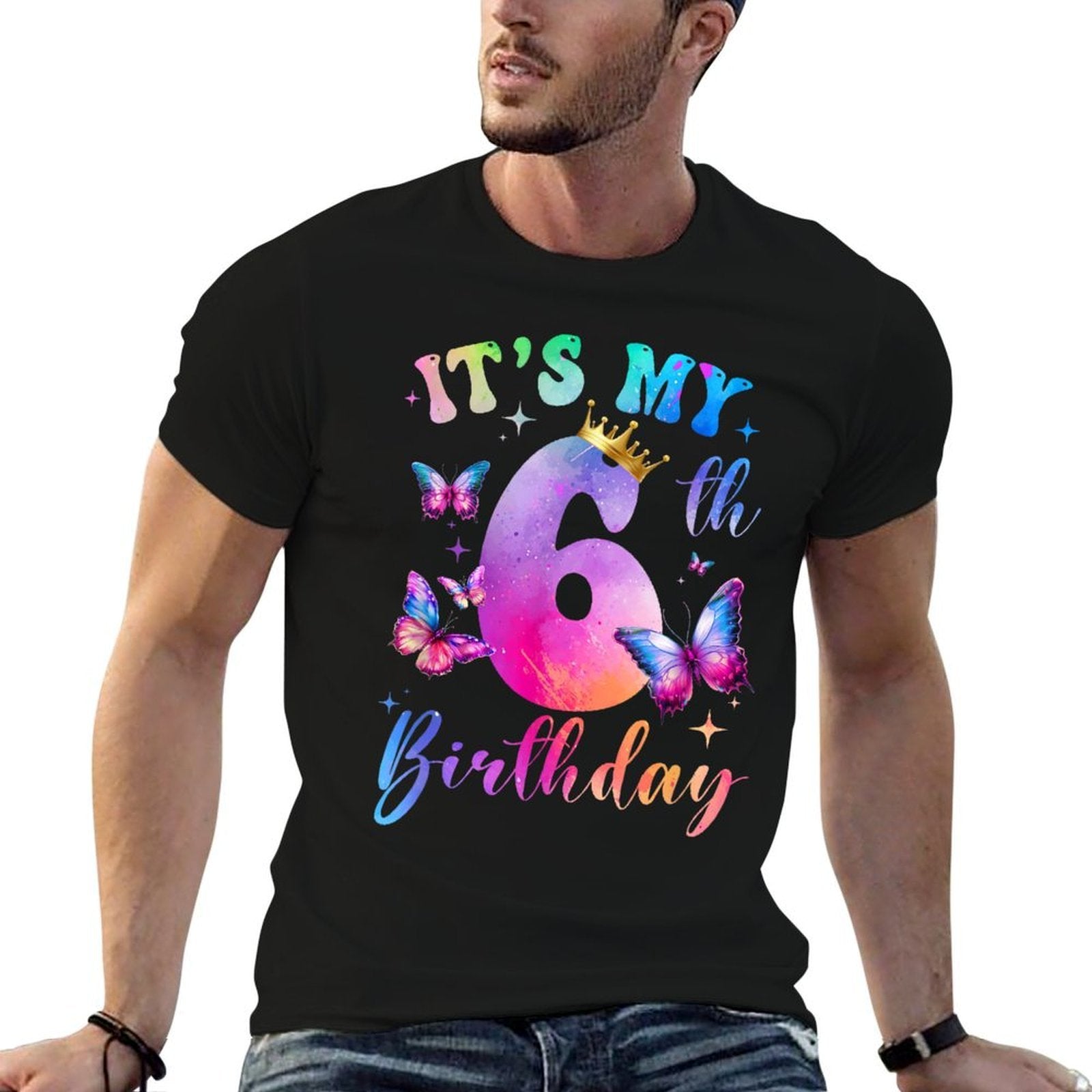 Its My 6Th Birthday Girls Butterfly Theme Party 6 Year Old  Summer-ready Fabric T-Shirt