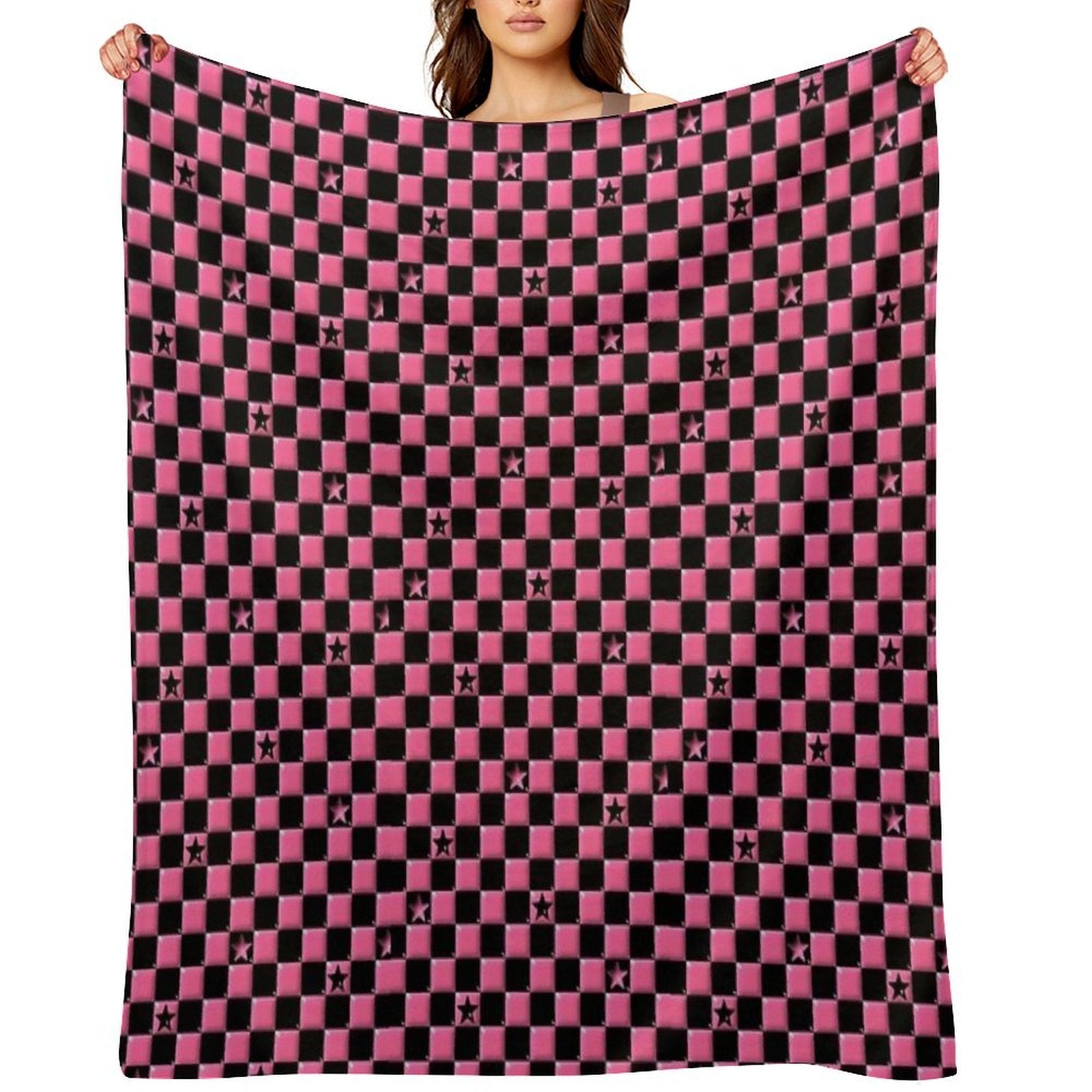Emo Black And Pink Stars Machine-washable Throw Blanket