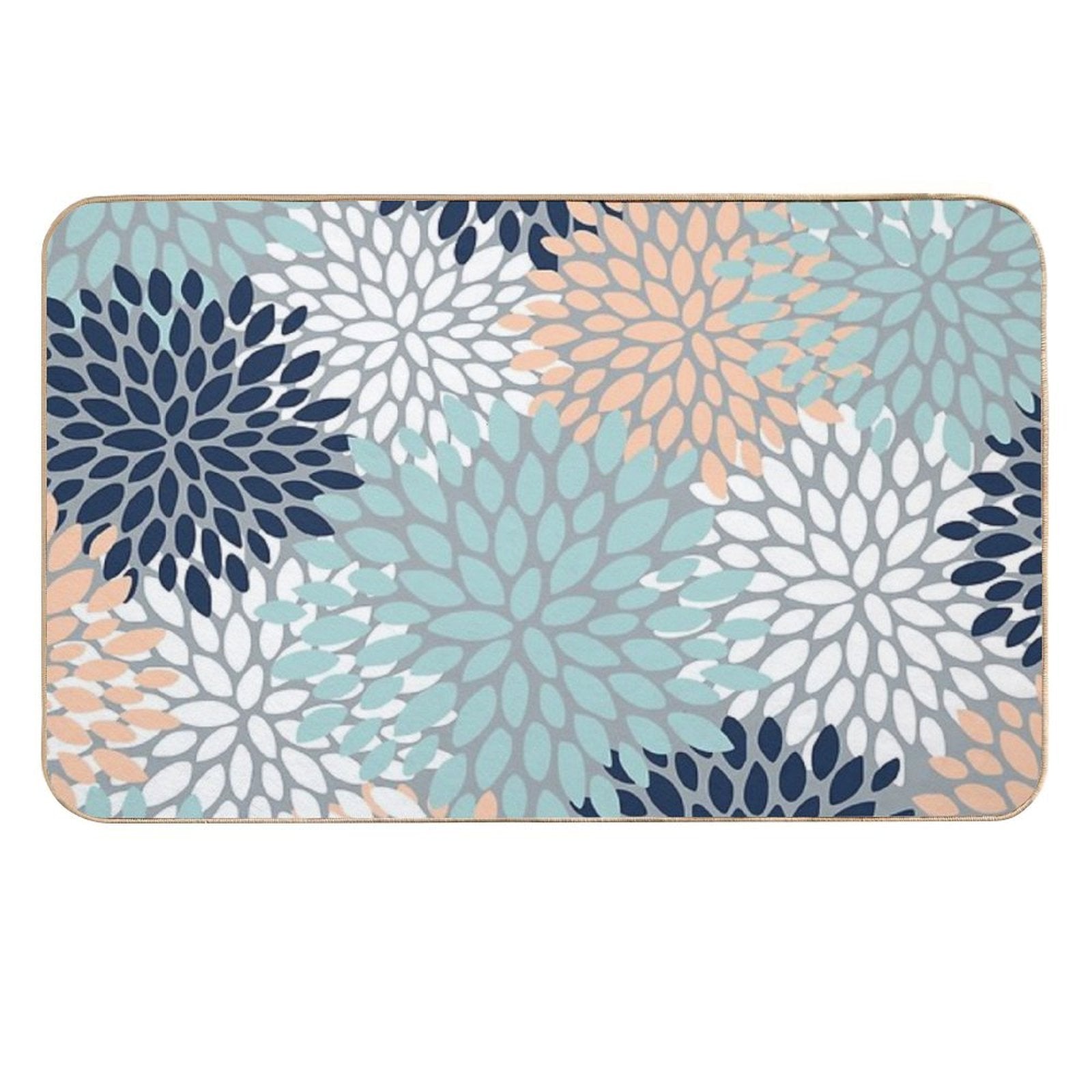 Floral Bloom, Navy, Peach, Aqua, Gray  Rapid-Drying Bath Mat