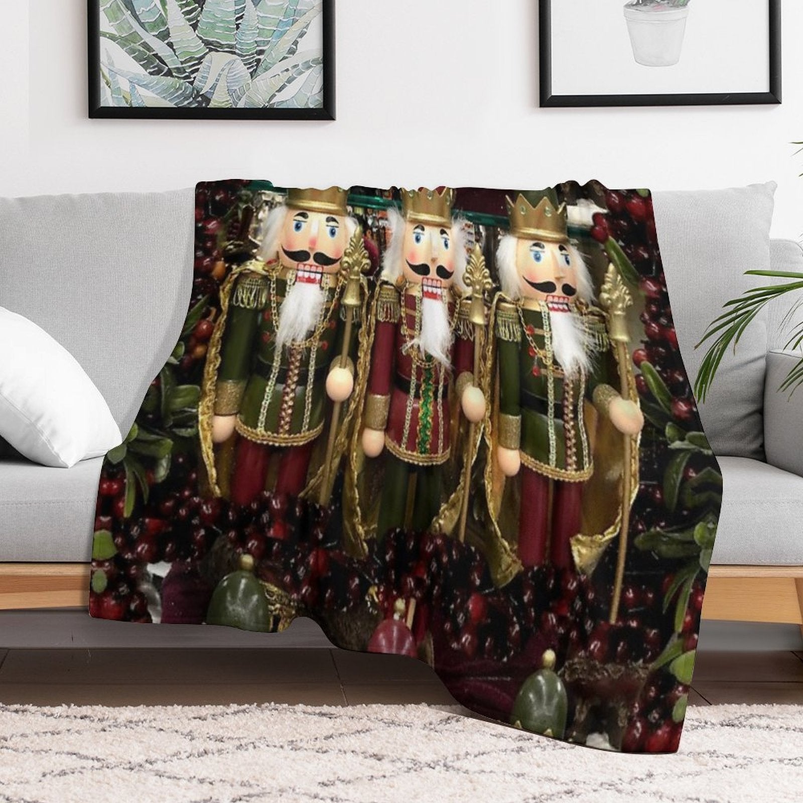 Christmas Nutcracker Trio Wrinkle-free Throw Blanket