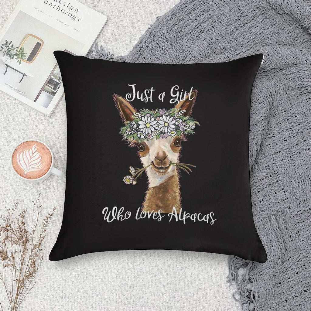 Just A Girl Who Loves Alpacas Shirt, Just A Girl Who Loves Alpaca Gifts Soft Shrink-Resistant Throw Pillow