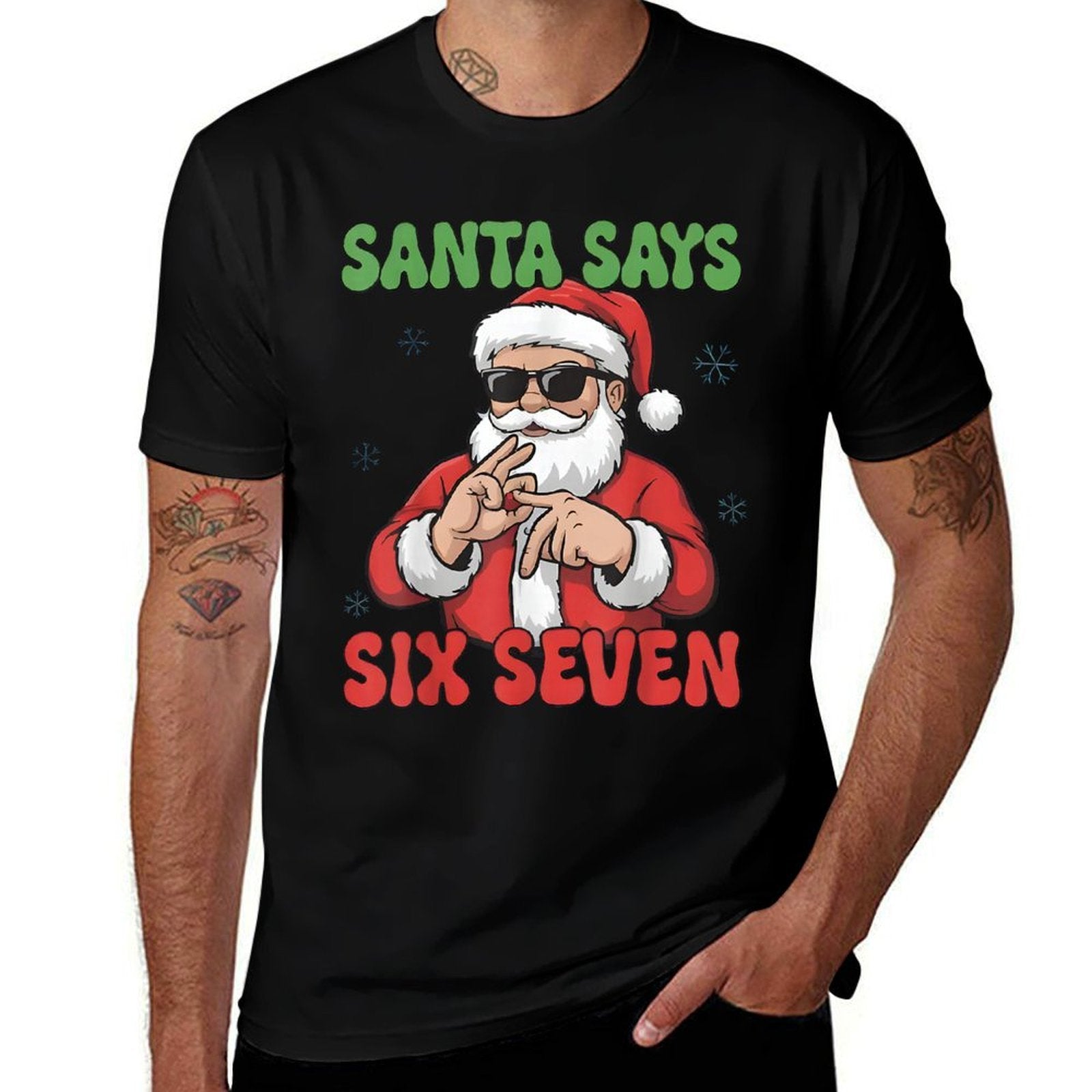 Funny Santa Says Six Seven 67 Meme Christmas  Fade-proof Color T-Shirt