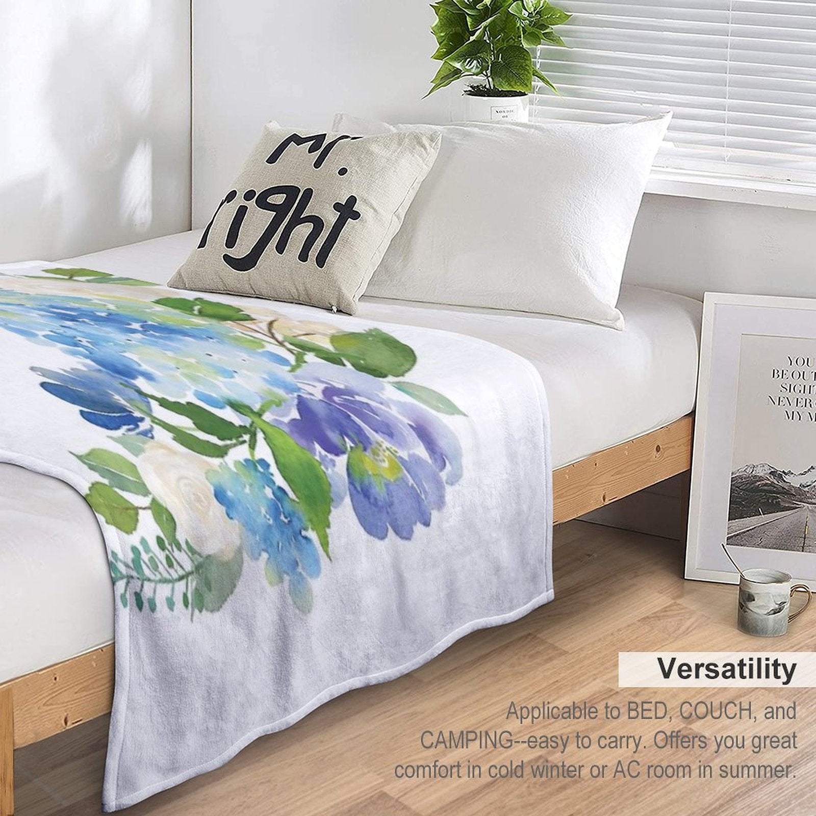 Blue Watercolor Hydrangea Easy Care Throw Blanket
