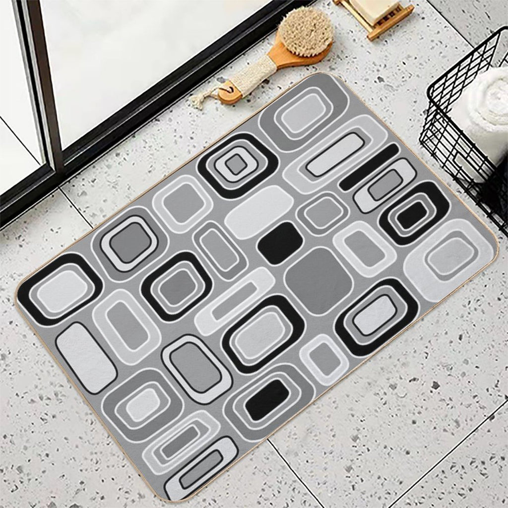 Black White Gray Mid Century Modern Geometric Print - Rectangles Squares  Long-Lasting Bath Mat