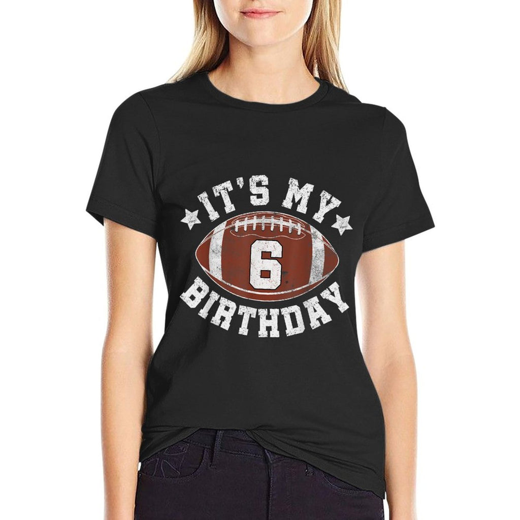 It's My 6th Birthday Boy 6 Year Old Football Player Kids  Ribbed Collar T-Shirt