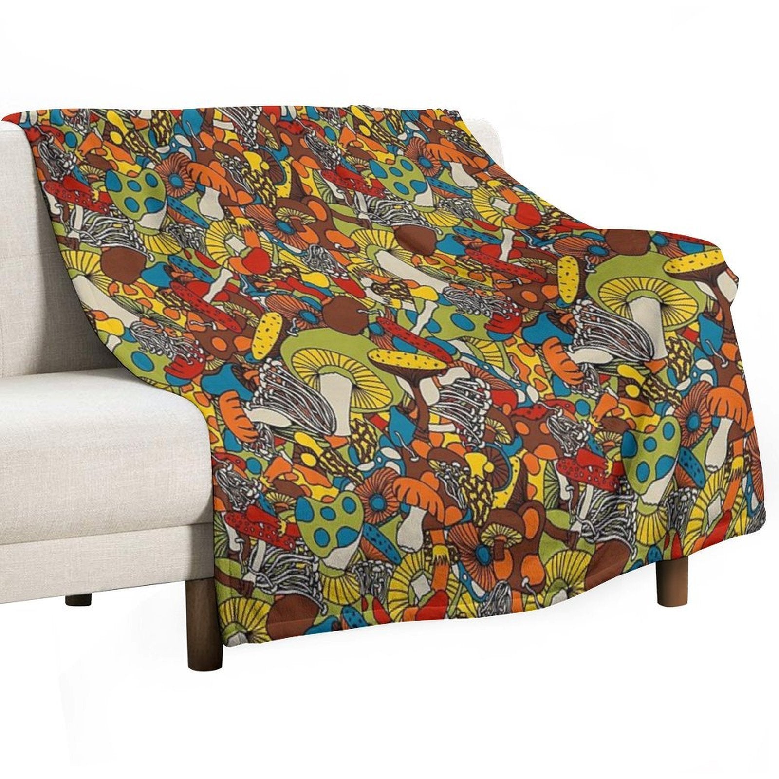 70s Psychedelic Mushroom Eco-conscious Throw Blanket