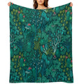 Emerald Forest Keepers. Fairy Woodland Creatures. Tree, Plants And Mushrooms Shrink-resistant Throw Blanket
