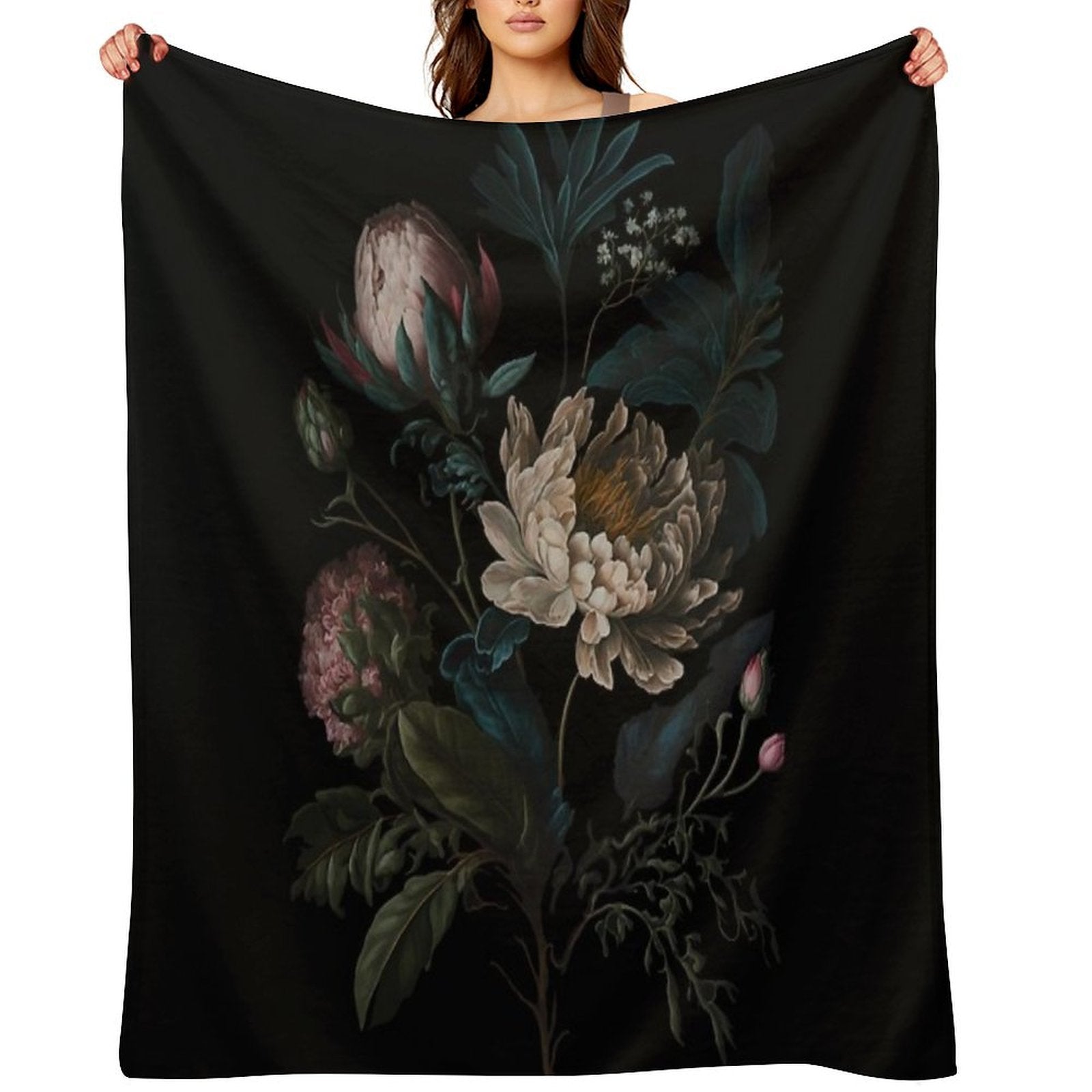 Dark Academia Peony Botanical All-season Throw Blanket