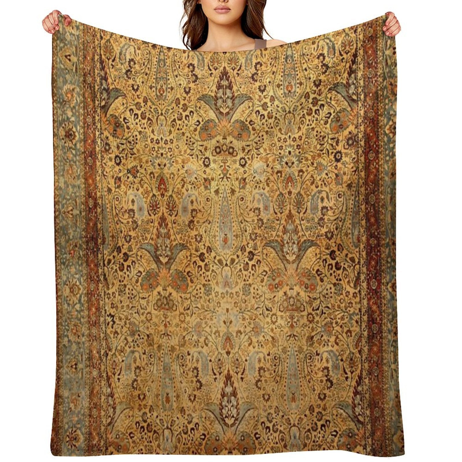 Antique Persian Khorassan Rug Print Multi-functional Throw Blanket