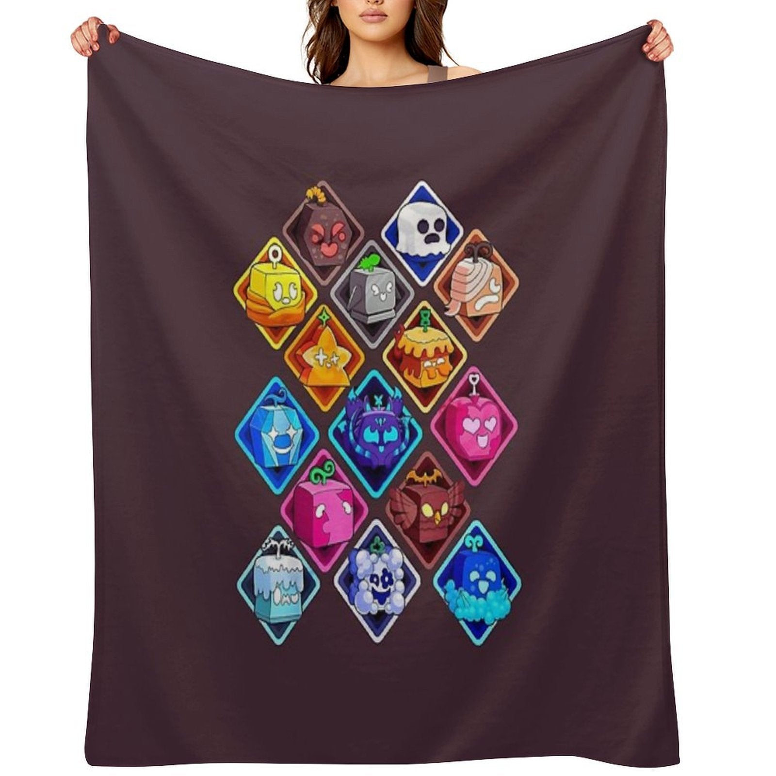 Funny Blox Fruit Game Characters Shrink-resistant Throw Blanket