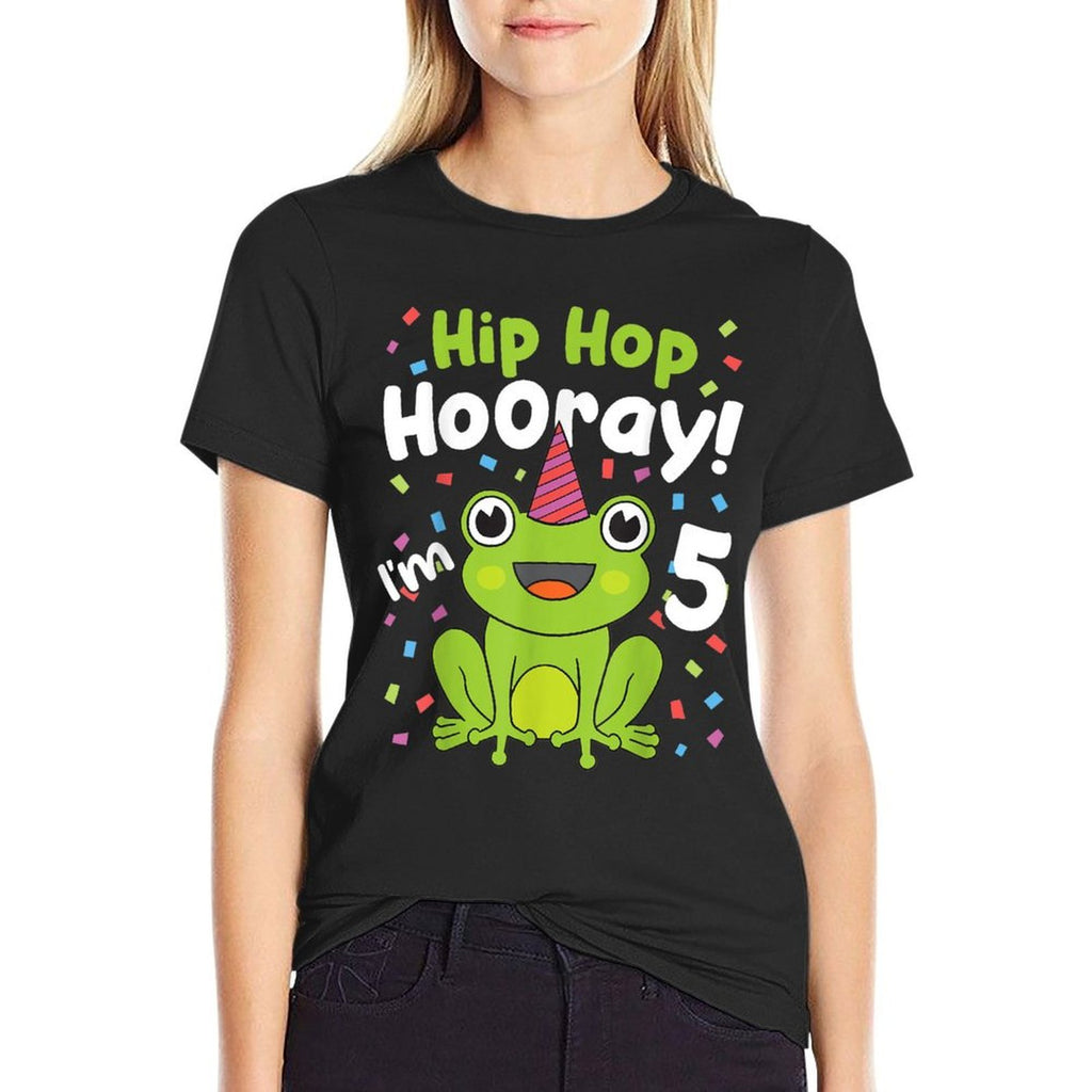 5th Birthday Boy Frog Lover 5 Year Old Funny B-Day Matching  Polyester Blend T-Shirt