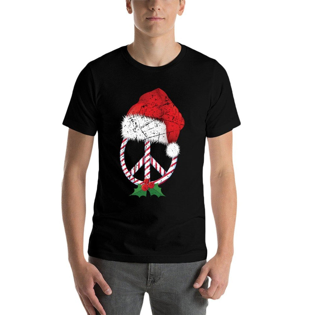 Christmas Peace Sign Santa Xmas Wreath Hippie Candy Cane  Quick-drying T-Shirt