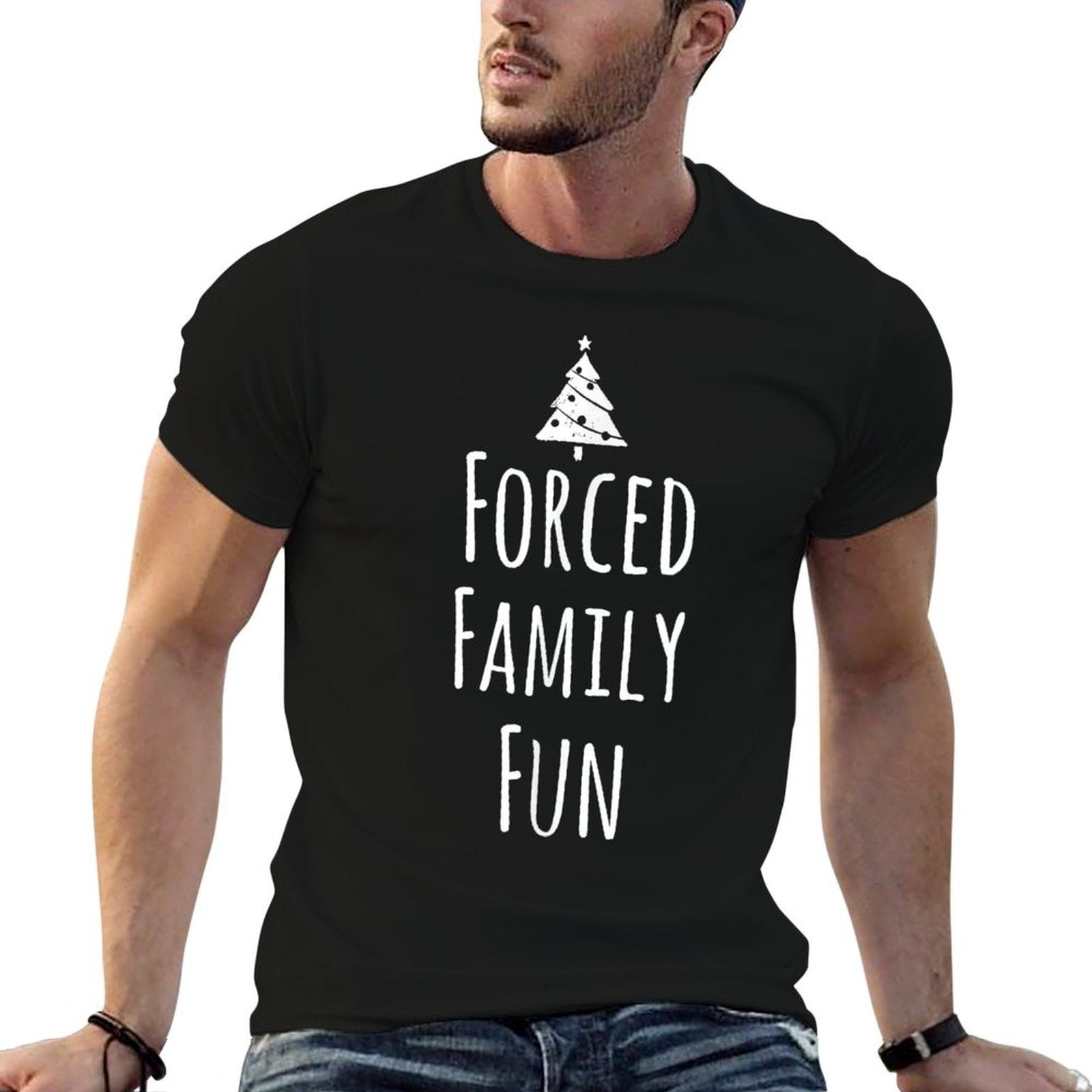 Funny Christmas Forced Family Fun T  Rolled Sleeves T-Shirt
