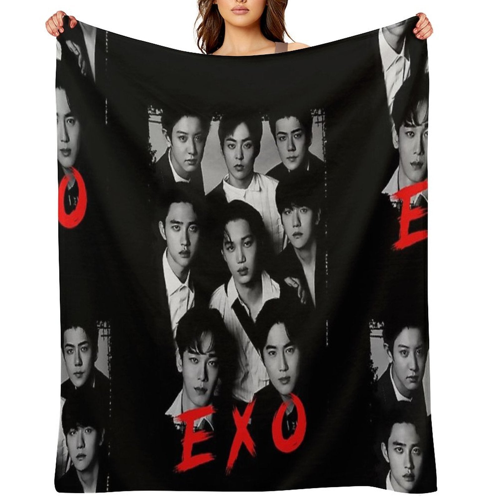 EXO Kpop Group Members Black And White Korean Kpop RGB Color Design Wrinkle-free Throw Blanket