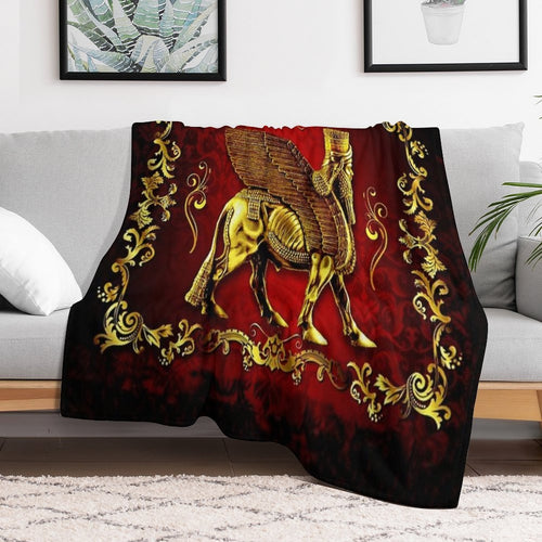Assyrian LAMASSU ( WInged Bull) Anti-pilling Throw Blanket