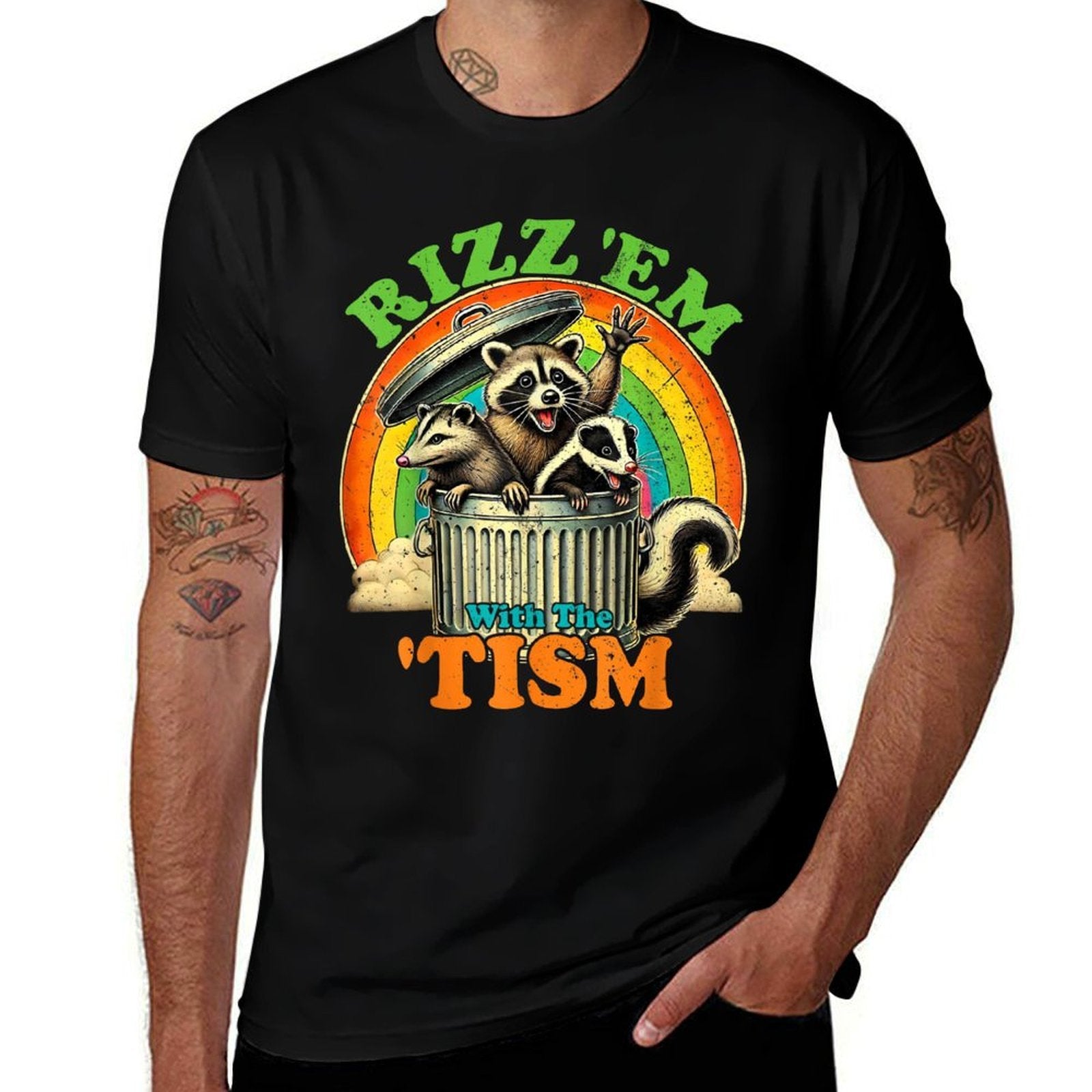 Autistic Raccoon Possum Skunk Meme Rizz Em With The Tism  Trendy Pattern T-Shirt