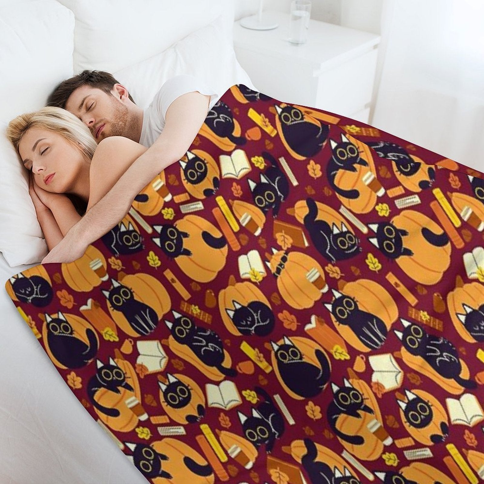 Cats, Pumpkins And Books Machine-washable Throw Blanket