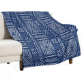Line Mud Cloth  Dark Blue Machine-washable Throw Blanket