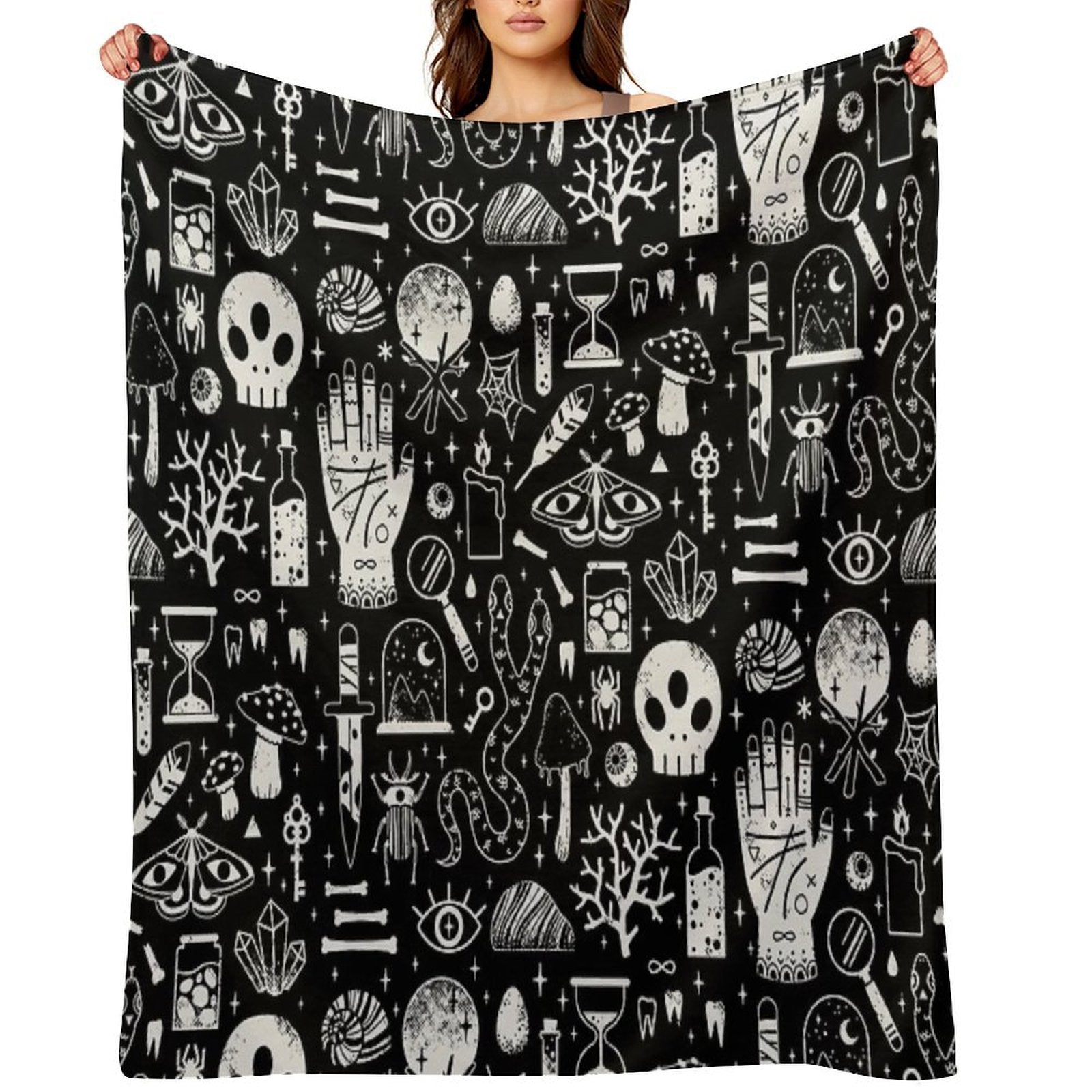 Curiosities Bone Black Easy Care Throw Blanket