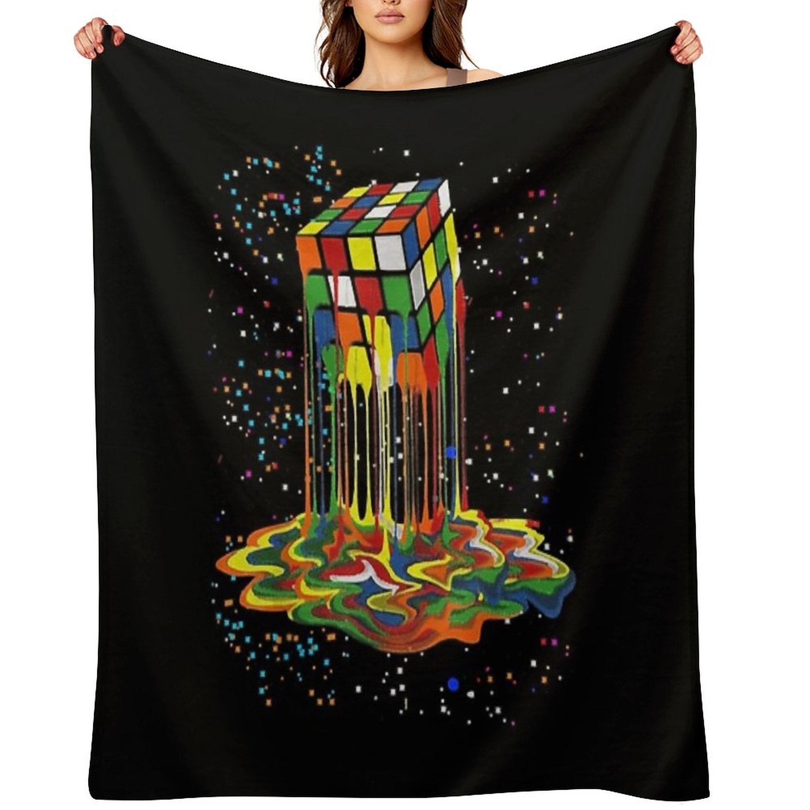 Awesome Graphic Melting Rubik Rubix Rubics Cube Durable Throw Blanket