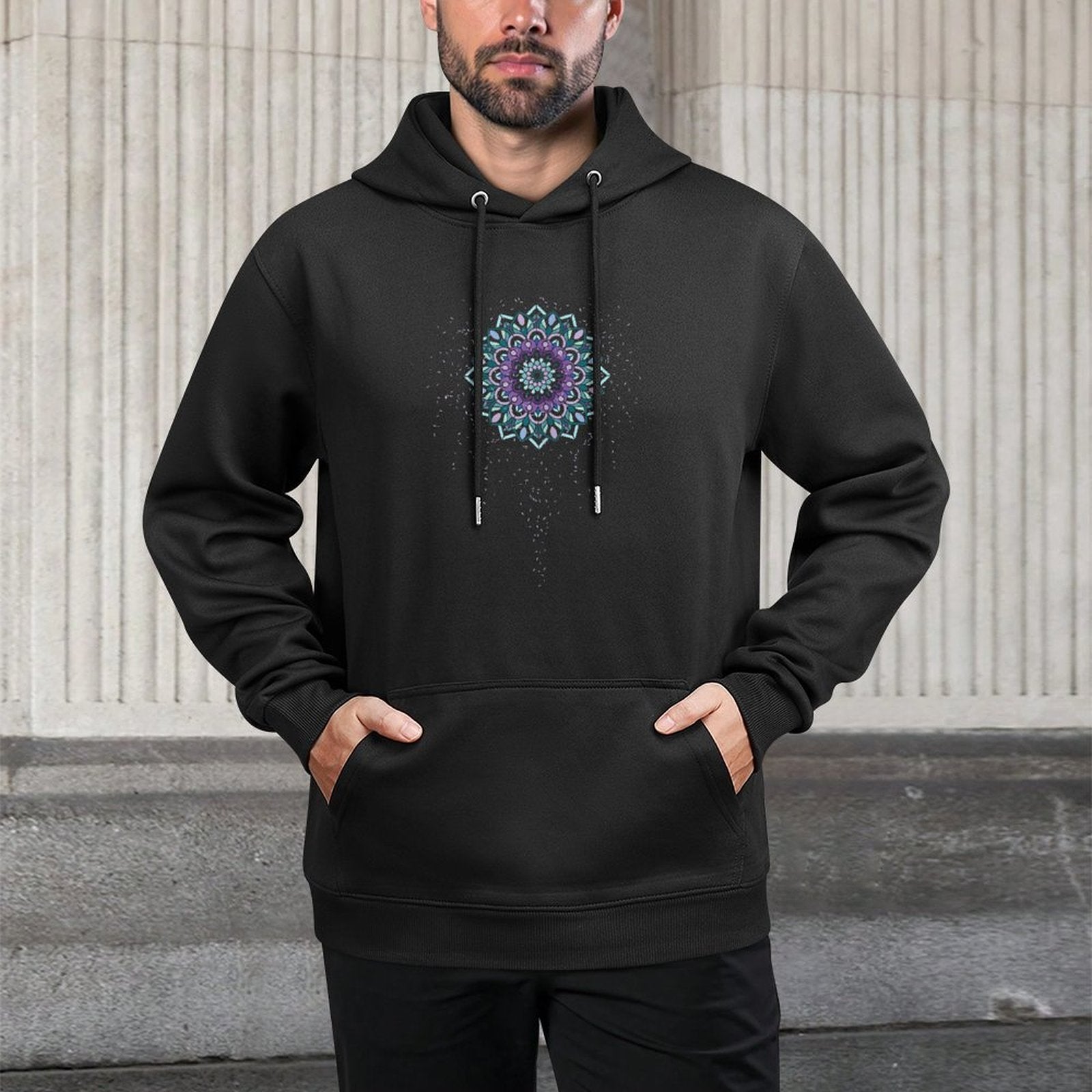 Womens Yoga Mandala Meditation T-shirt Blue, Purple, Pink Confetti Pilling-Resistant Hoodie