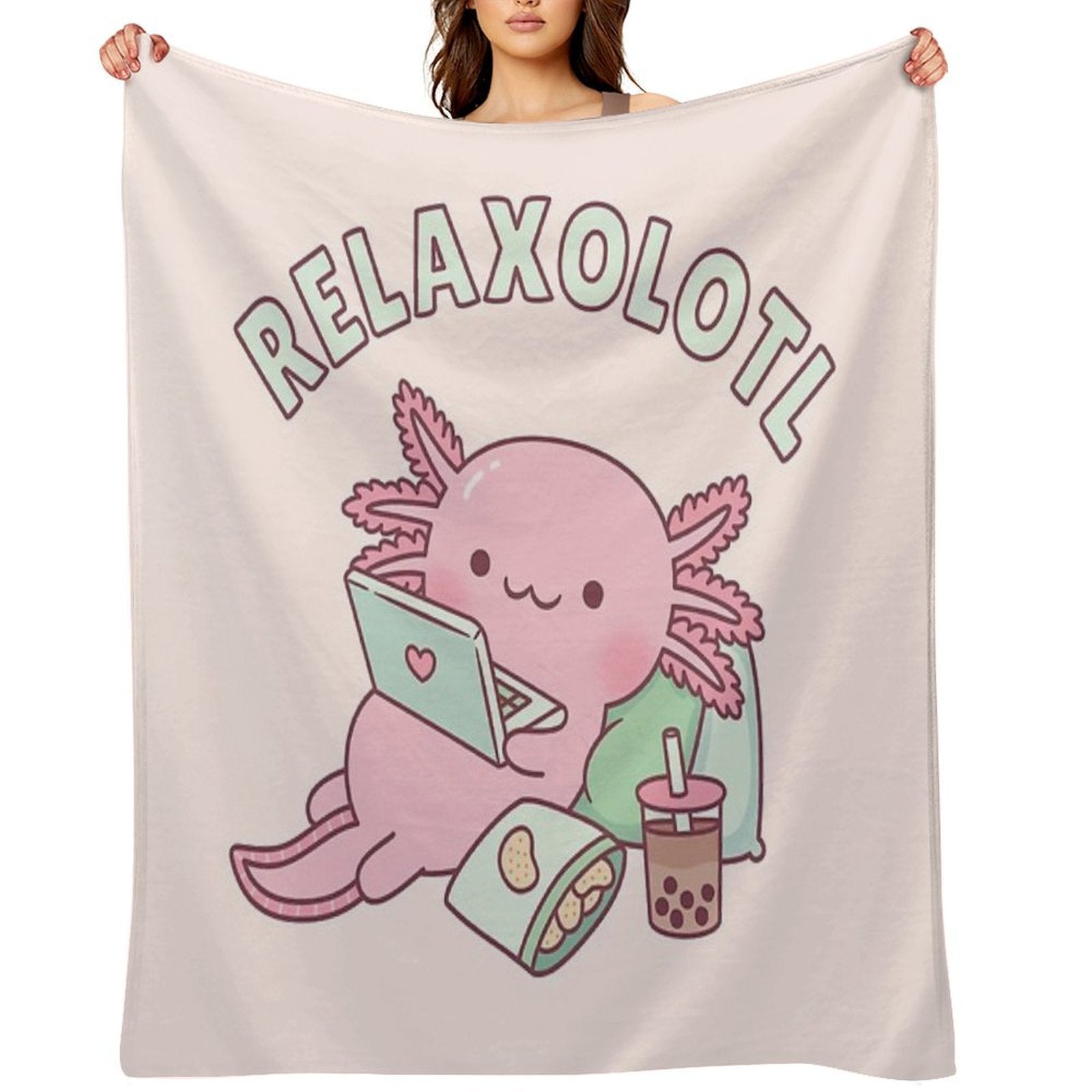 Cute Relax A Lot Axolotl Funny Pun Lightweight Throw Blanket