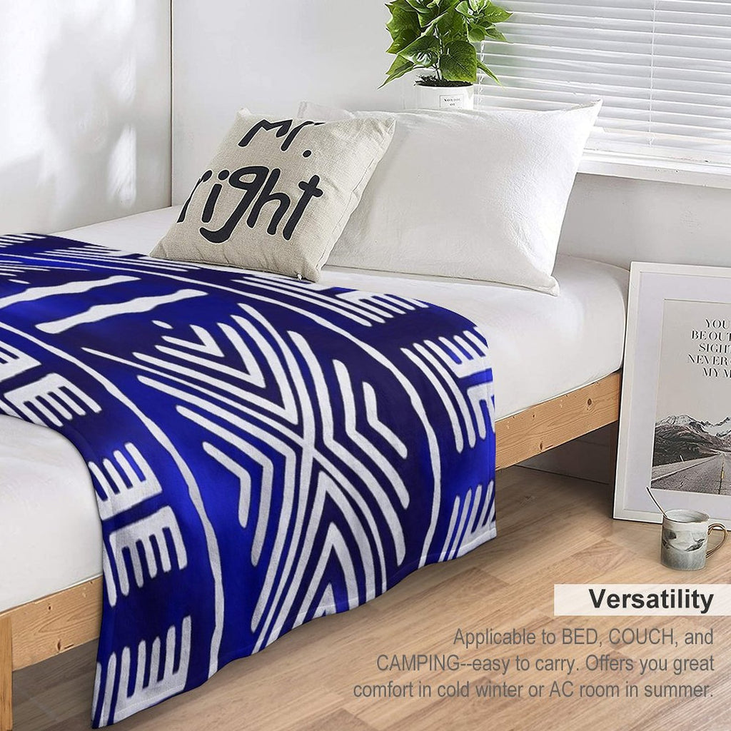 Blue African Mud Cloth Design Lightweight Throw Blanket