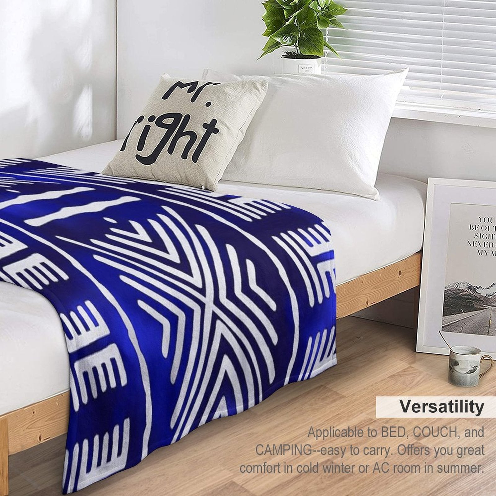 Blue African Mud Cloth Design Lightweight Throw Blanket