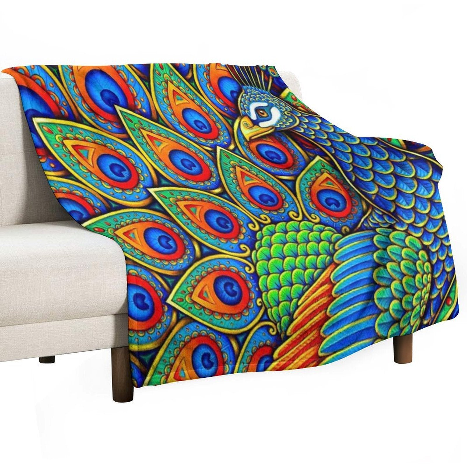 Colorful Paisley Peacock Rainbow Bird Machine-washable Throw Blanket