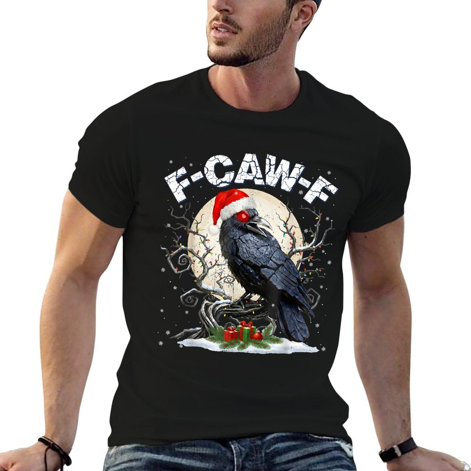 Funny Vintage Crow Santa Hat Pjs Pajamas Christmas Xmas Men  Eco-friendly Material T-Shirt