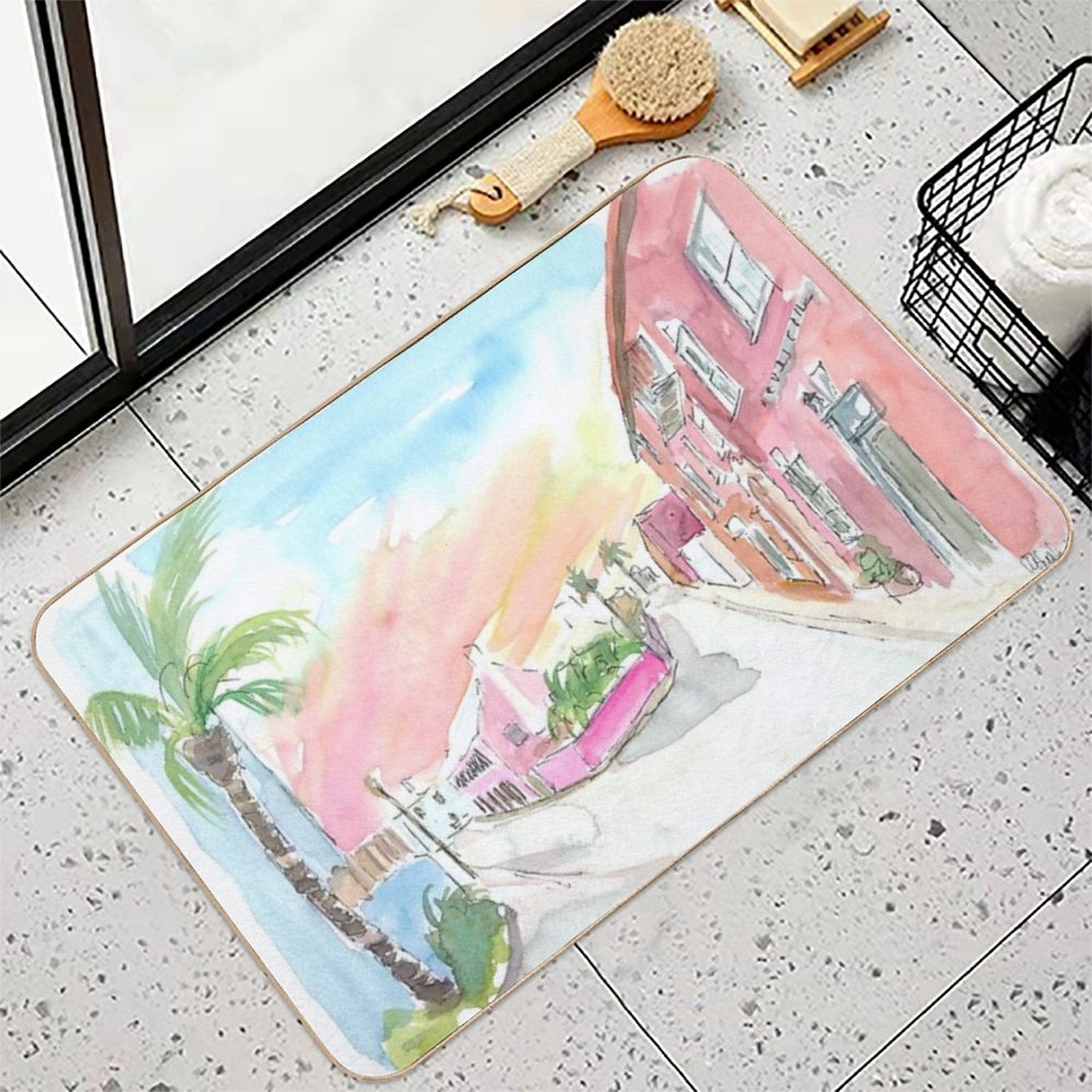 Sunny Bermuda Street Scene In St George's  Rapid-Drying Bath Mat