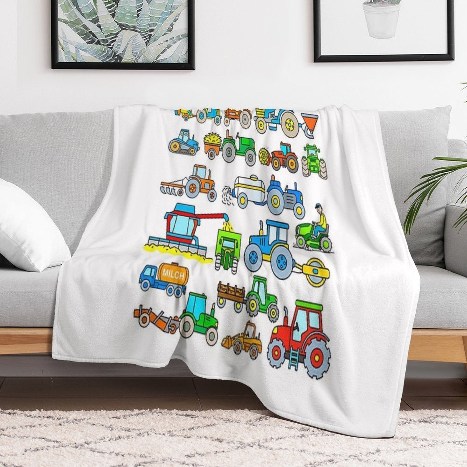 Tractors Farm Vehicles Compact Throw Blanket