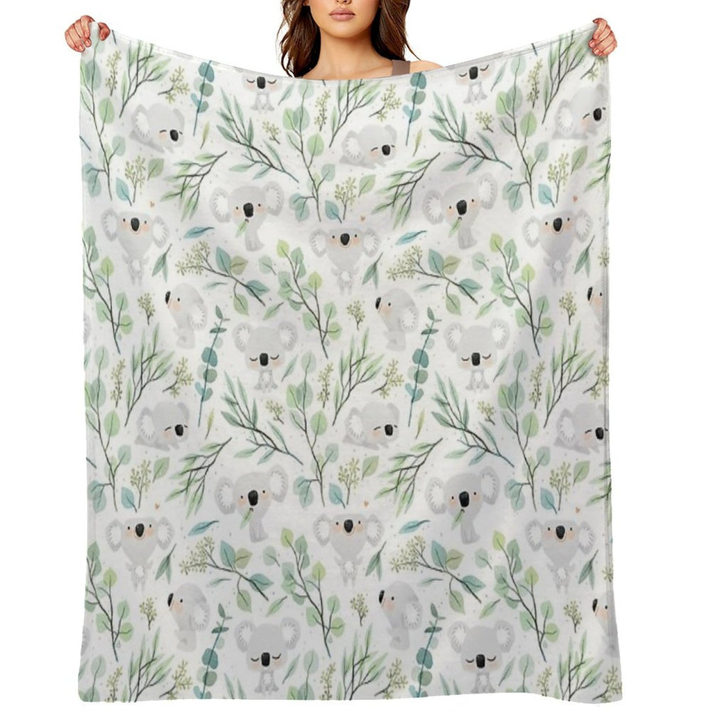 Koala And Eucalyptus Pattern Shrink-resistant Throw Blanket