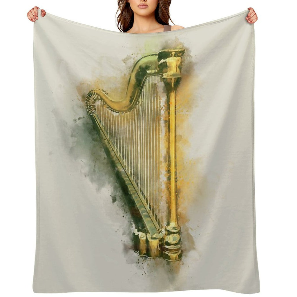 Classical Harp in Golden Watercolor Wrinkle-free Throw Blanket