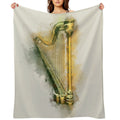 Classical Harp in Golden Watercolor Wrinkle-free Throw Blanket