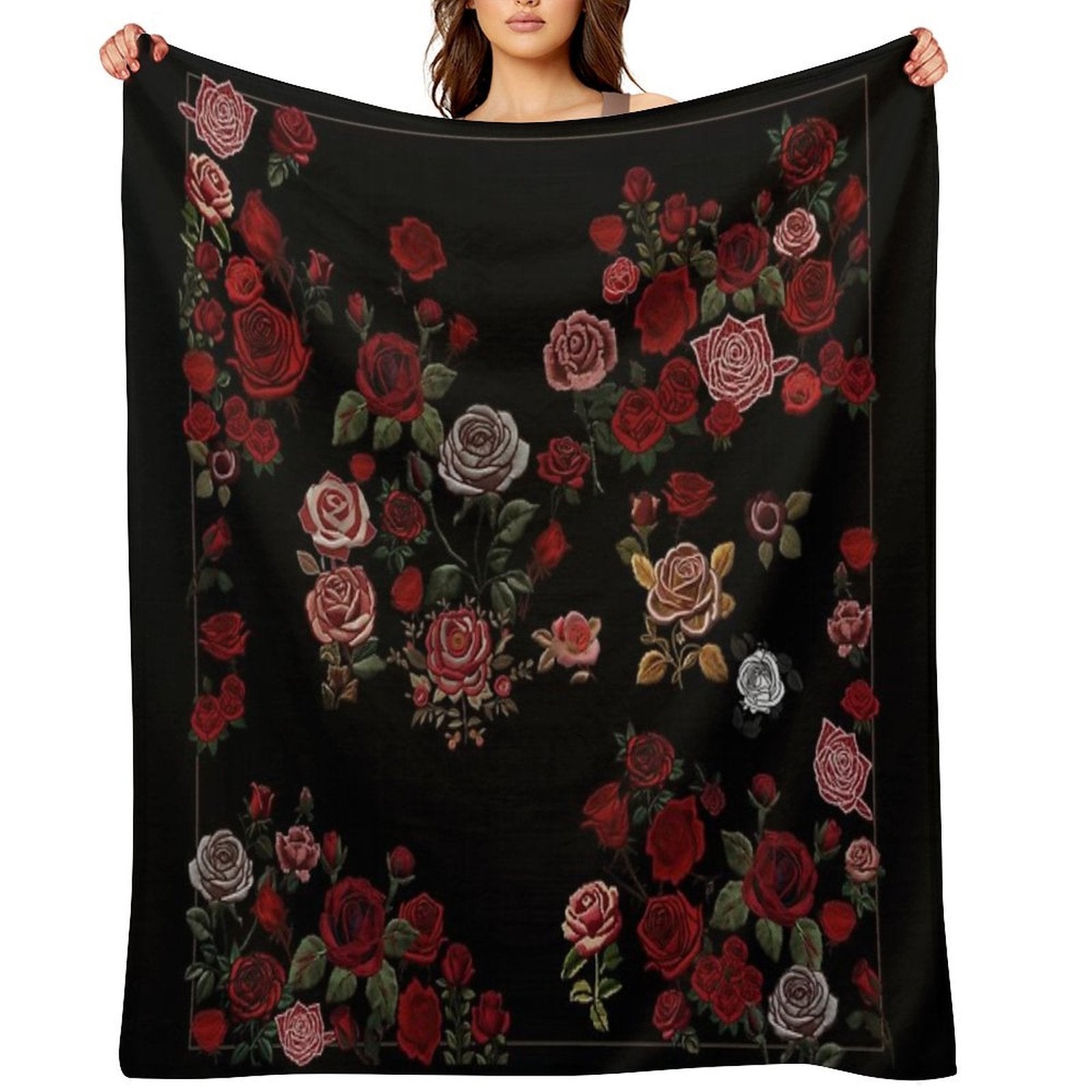 Rose Garden (Black) Sustainable Throw Blanket