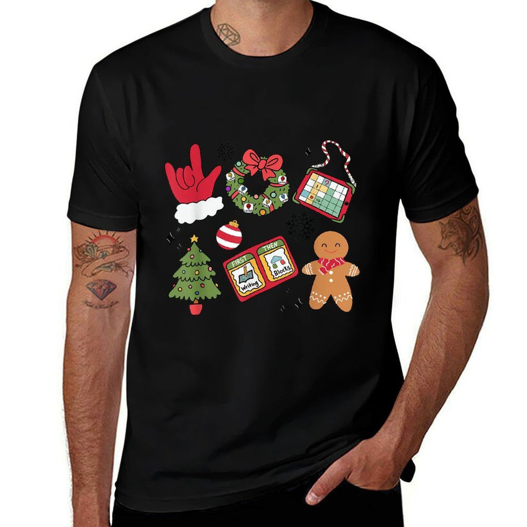 Women Groovy Christmas Special Education Teacher ABA AAC  Stretchy T-Shirt