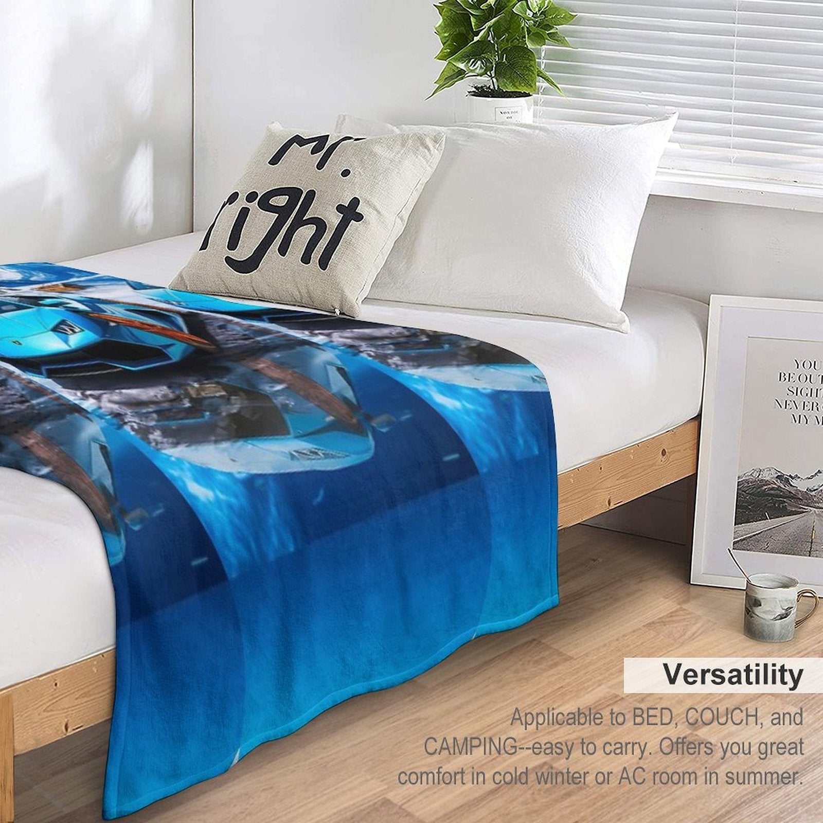 Blue Lamborghini Huracan, Icy Majesty Supercar, Sports Car On Snowy Alpine Backdrop, High Octane Wall Art Machine-washable Throw Blanket