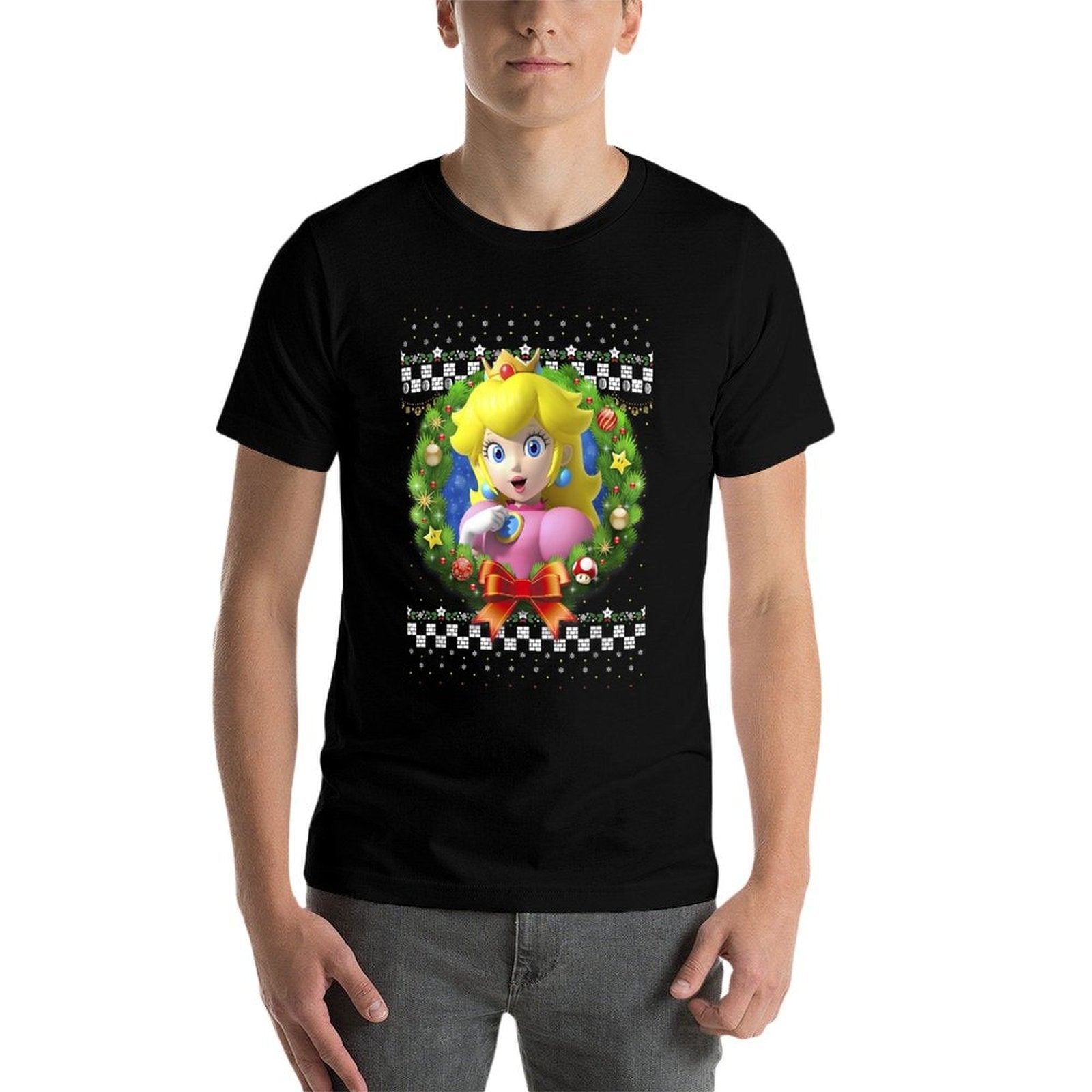 Super Mario Christmas Princess Peach Ugly Sweater  High-quality Stitching T-Shirt