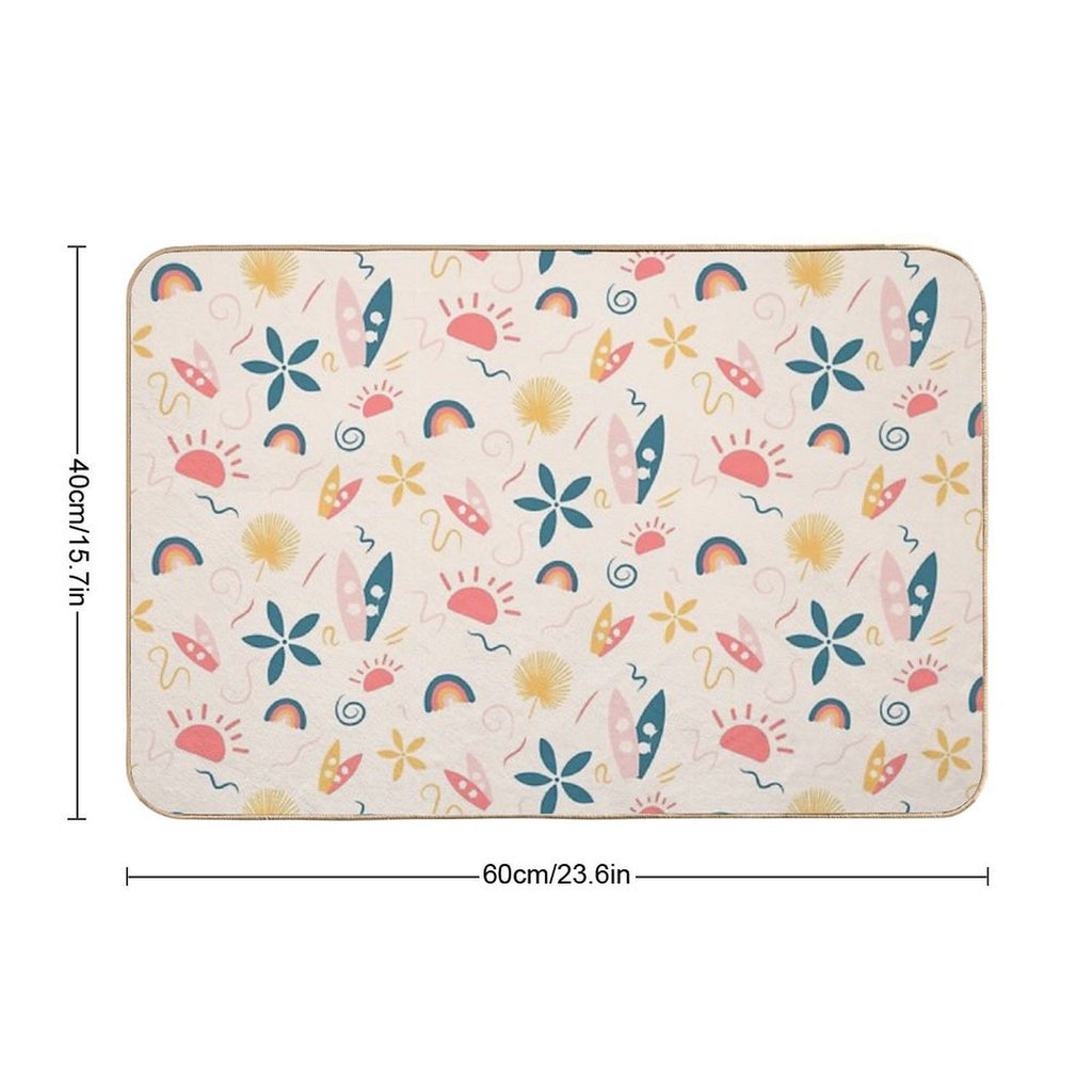 Summer Pattern - Surf, Sun And Rainbow!  Easy Maintenance Bath Mat